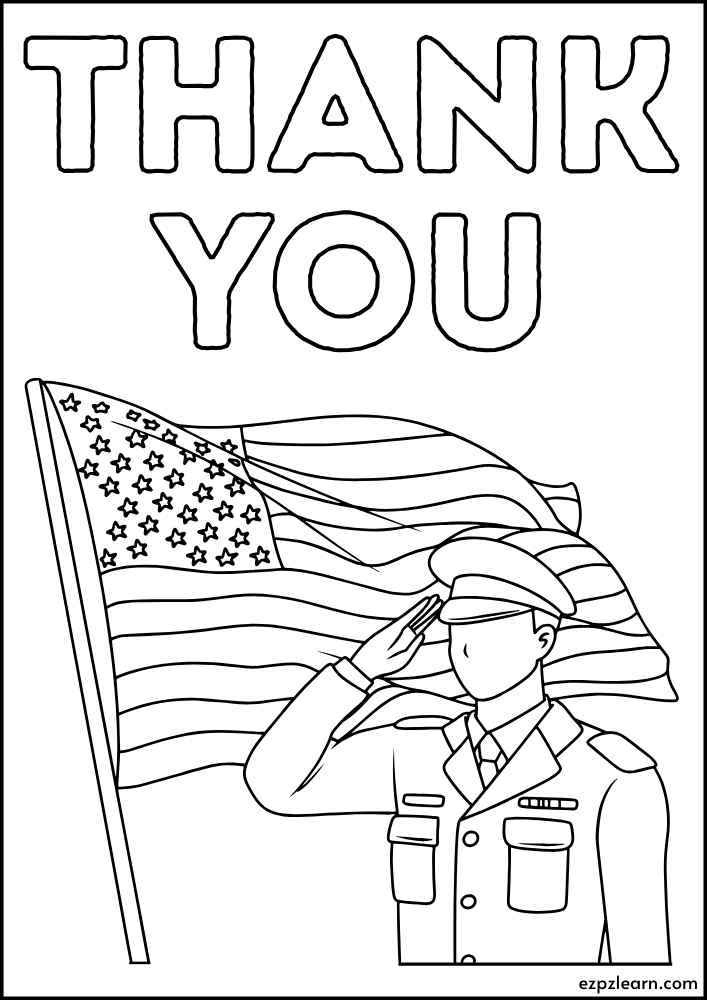 Thank You Soldier Coloring Page ??? Saluting Hero PDF Printable for ...